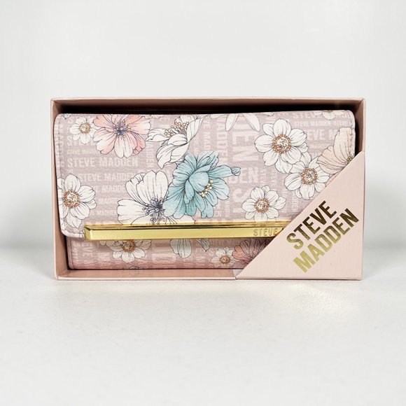 STEVE MADDEN Blush Floral Multi Logo Bar Trifold Wallet Wristlet NEW WITH TAG!!! - Picture 12 of 16
